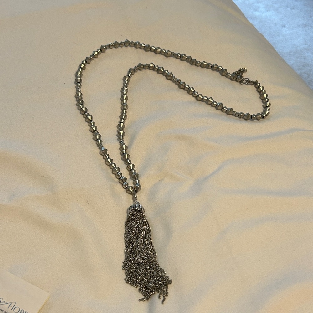Chic Silver Beaded Necklace with Tassel